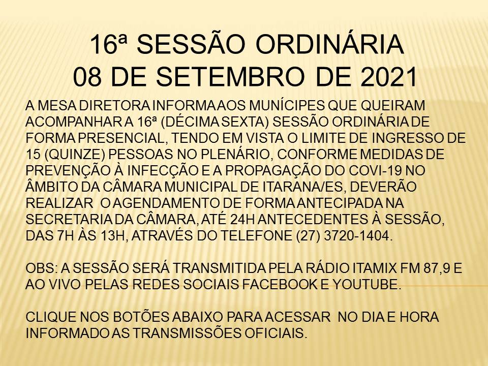 16ª SESSÃO ORDINÁRIA