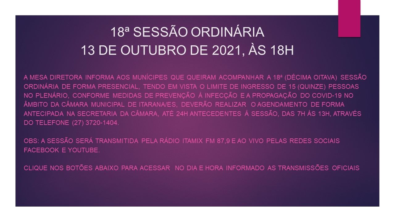 18ª SESSÃO ORDINÁRIA