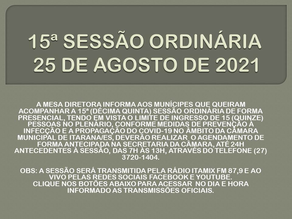15ª Sessão Ordinária